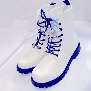 White Vegan leather combat boot Sz 9 women’s with lace jewelry includ…